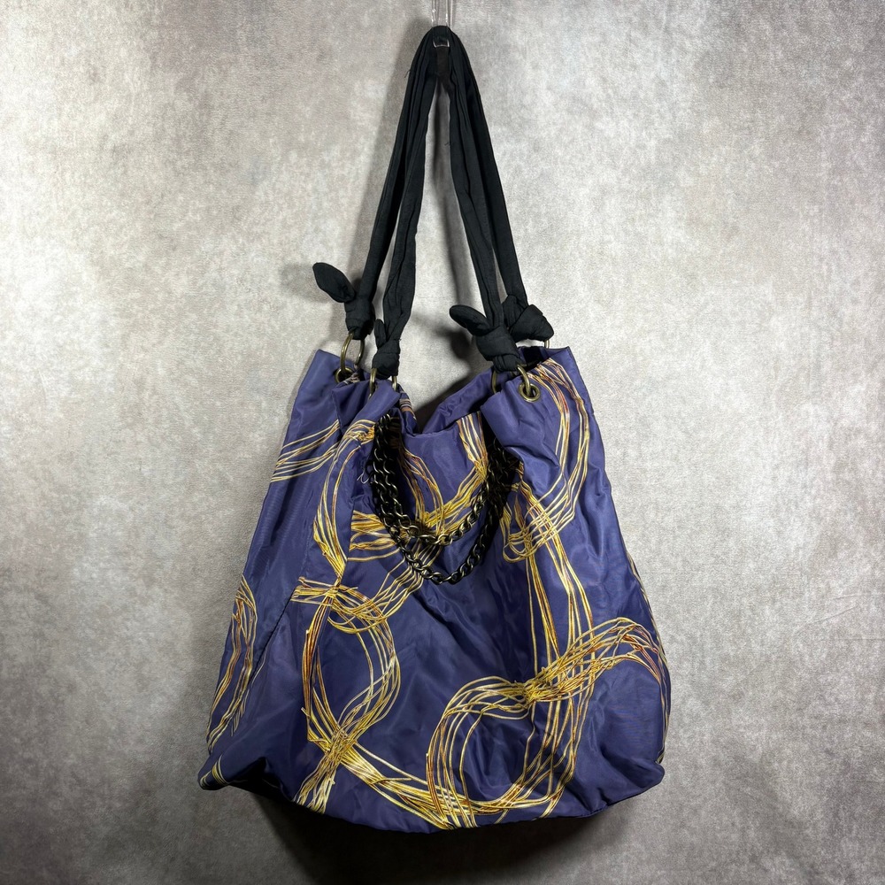 Princess Vera Wang Tote Bag Large‎ Purple Gold Chain Ribbon Straps Nylon Hobo
